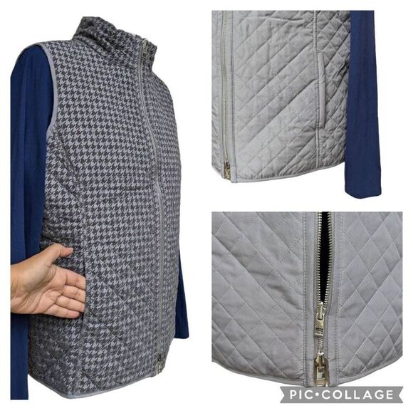 CHICO'S Reversible Gray Houndstooth Quilted Vest Jacket Side Pockets Size 12 14 - Picture 8 of 10